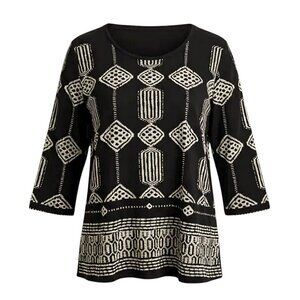 Lucky Brand Tunic Top 3/4 Sleeve Boho Minimalist Casual Comfort Black Size Small